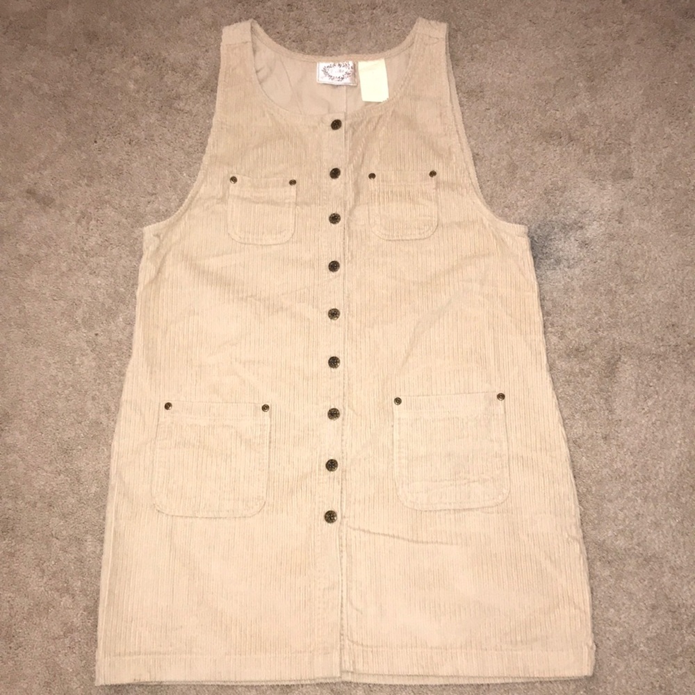 Beige Corduroy Overall Dress